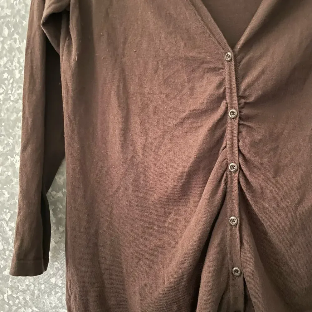 Coldwater Creek Brown Silk Blend Gathered Cardigan Sweater - Size Large (14-16)